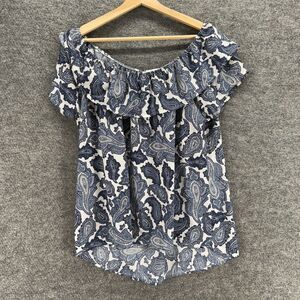 Roz & Ali Blouse Women XL Gray Paisley Short Sleeve Round Neck Pullover Casual